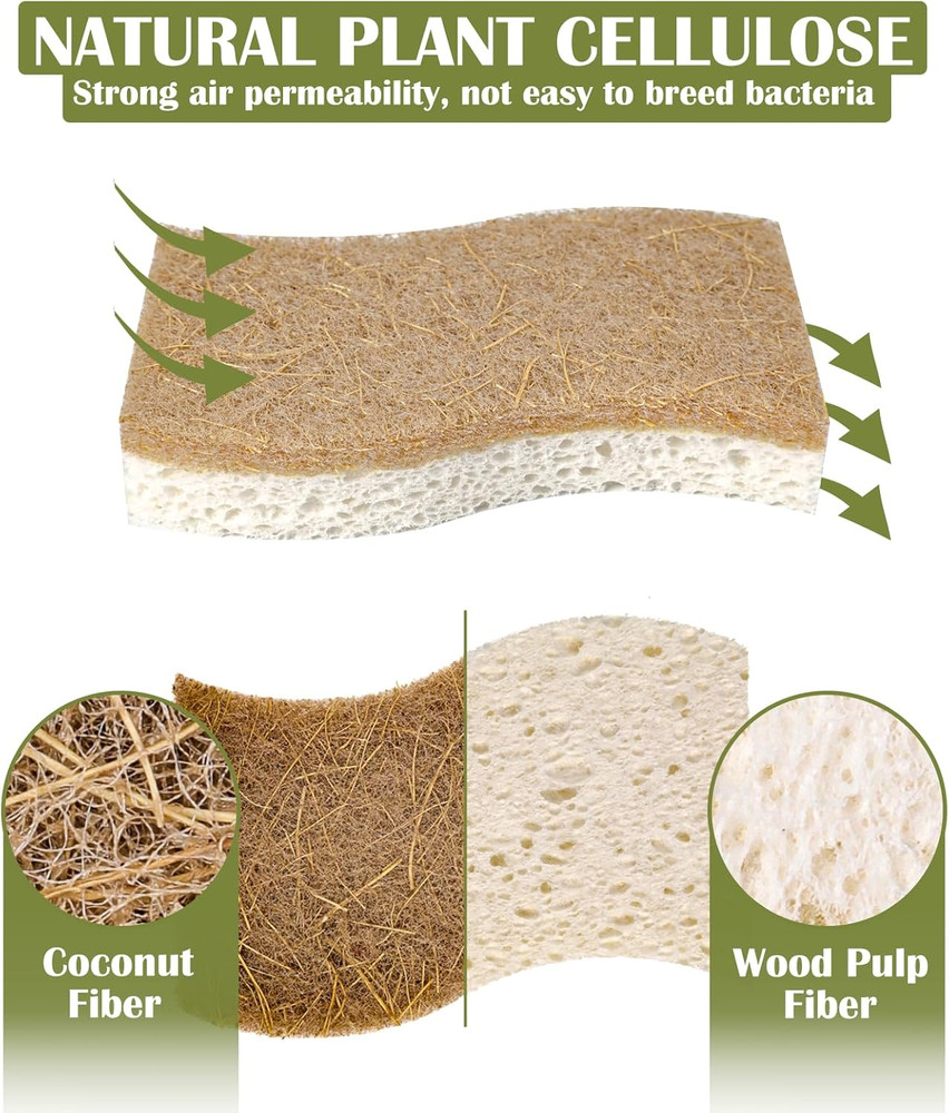 Natural Kitchen Sponge, Eco-Friendly Dish Sponge for Kitchen - Biodegradable Cel