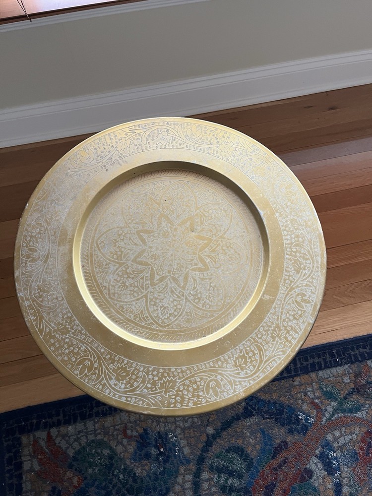 Moroccan/ Asian Oriental Embossed Table. Folding Metal Bottom