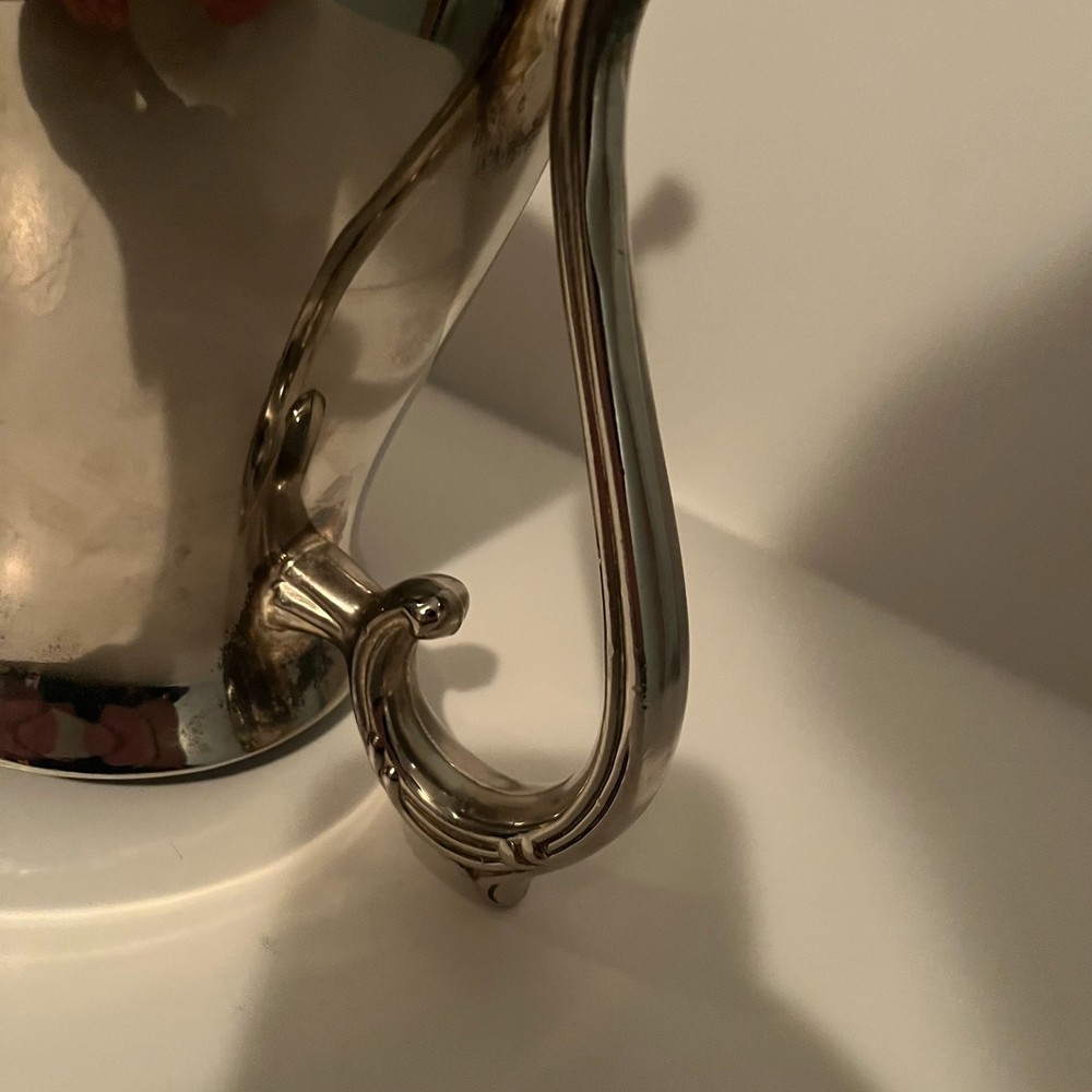 Vintage Silver Plated Footed Water Pitcher with Ornate Handle