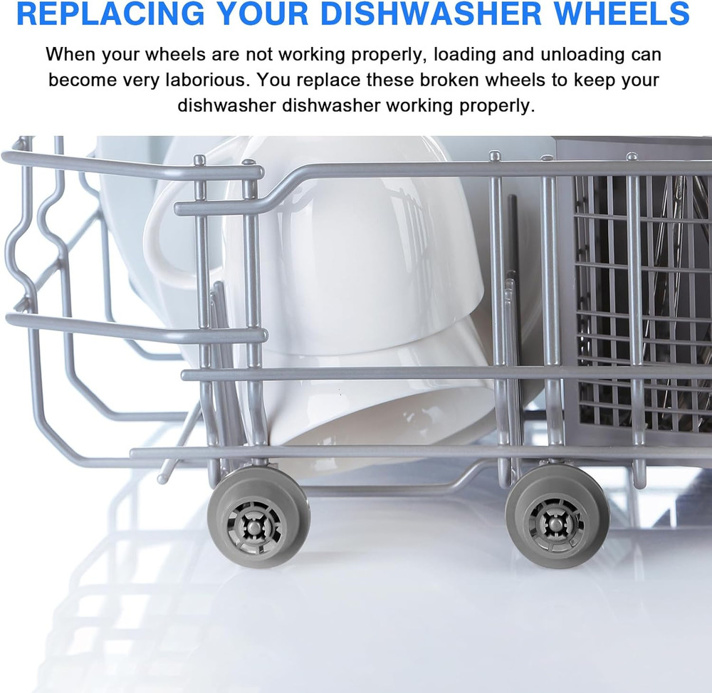 8 Pack Replacement Lower Rack Wheels for Bosch Kenmore Dishwashers