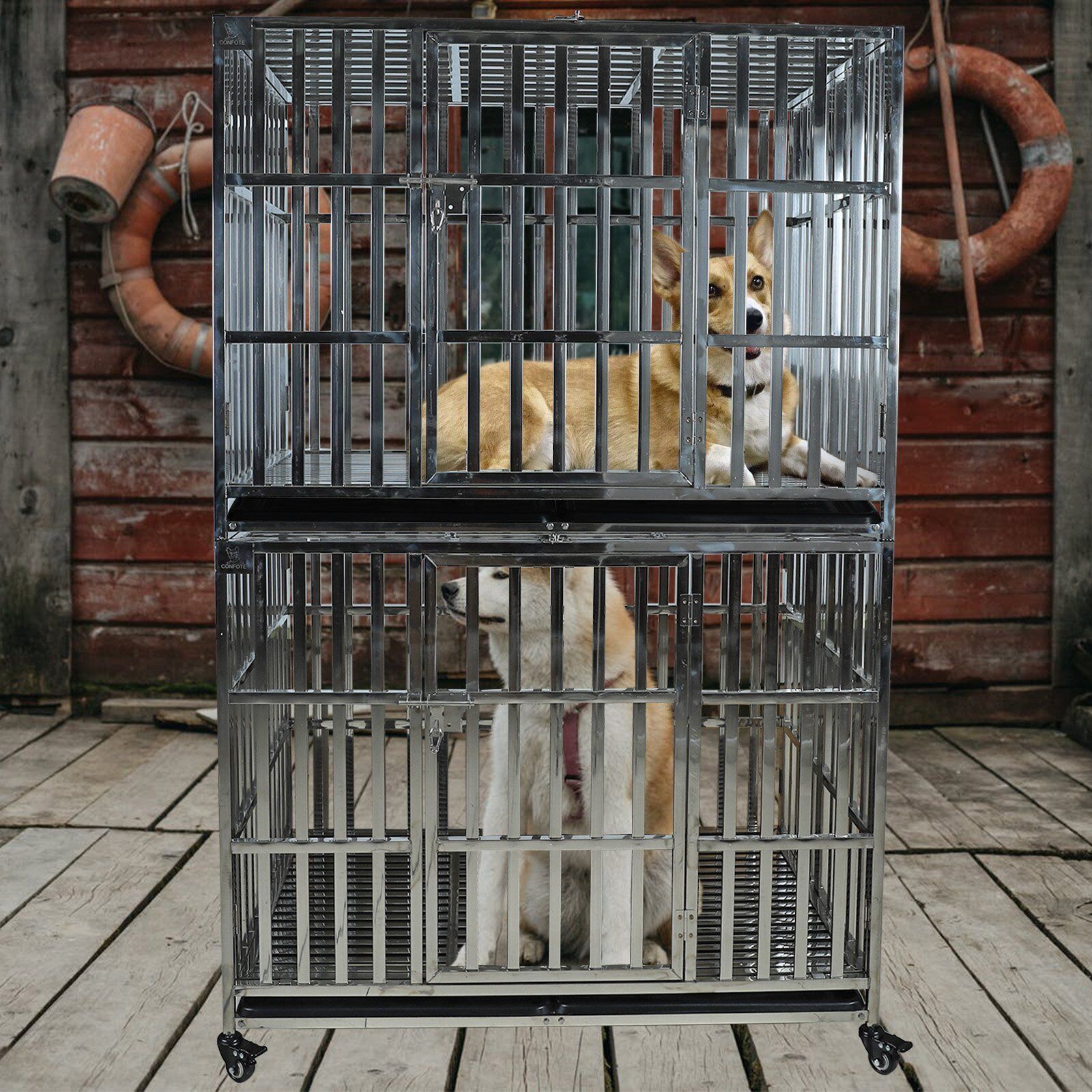 Confote 48" Heavy Duty Dog Kennel Pet Stainless Steel Crate Cage Stackable