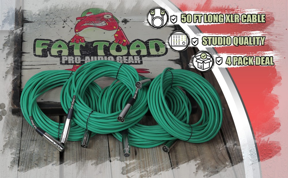 XLR Microphone Cables (4 Pack) by FAT TOAD | 50ft Professional Pro Audio Green