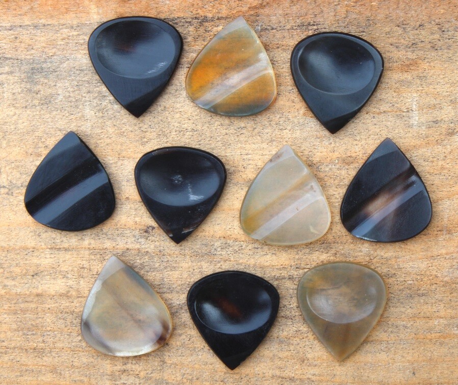 Set of 10 Buffalo Horn Guitar picks plectrum with thumb and finger impression