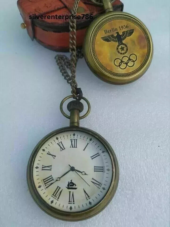 Vintage Brass Pocket Watch Antique Marine Watch With Leather Box Gift