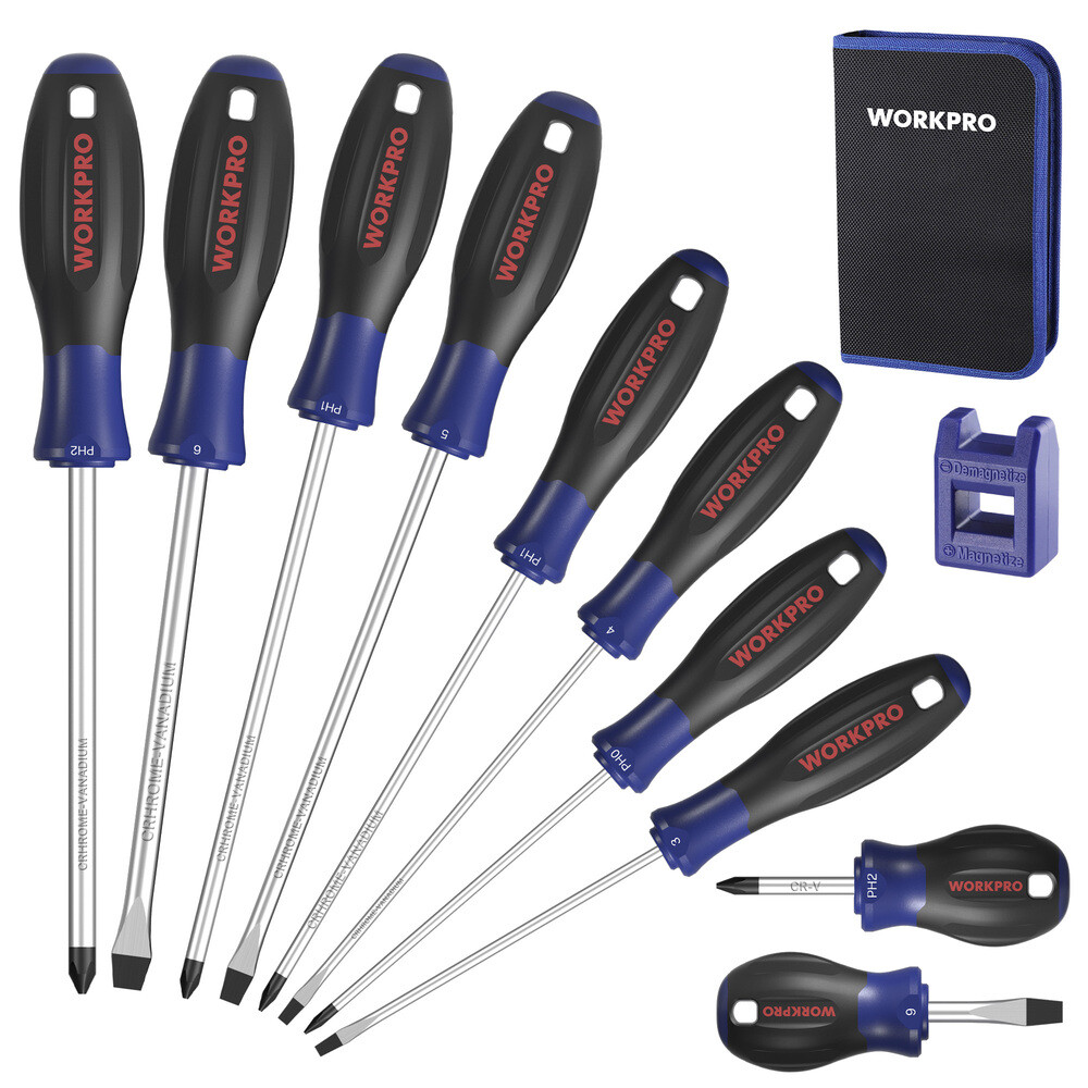 WORKPRO 10-Piece Magnetic Screwdriver Set Phillips Slotted Flat Head Screwdriver