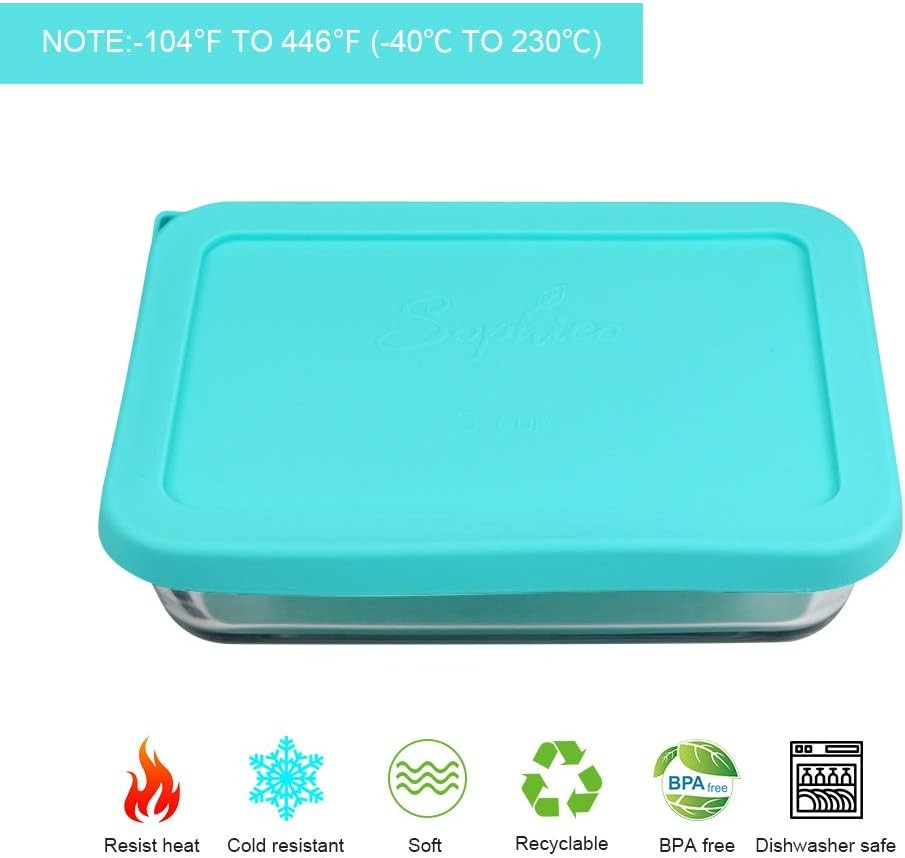 Sophico 3 Cup Rectangle Silicone Storage Cover Lids Replacement MINT - 2 PACK