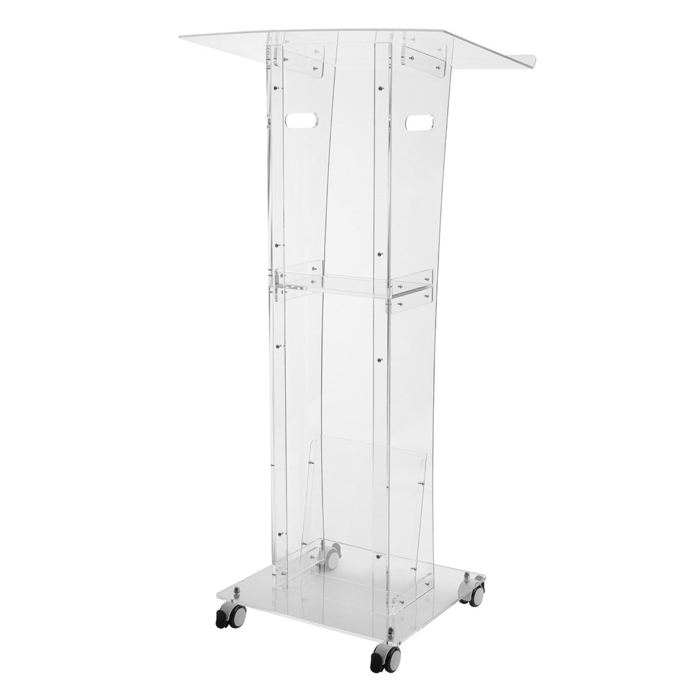 Clear Acrylic Podium Stand with Wheels, 48" Height, Portable Presentation Desk