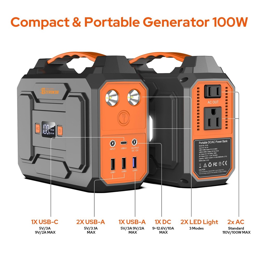 Portable Power Station with Foldable 40W Solar Panel, 100W Solar Powered Gene...