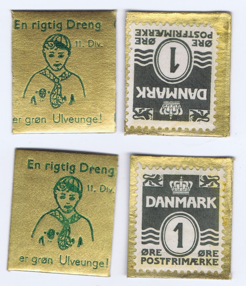 ERROR DENMARK WOLF SCOUTS WW II ENCASED COIN RIGHT SIDE & UPSIDE DOWN STAMP NOTE