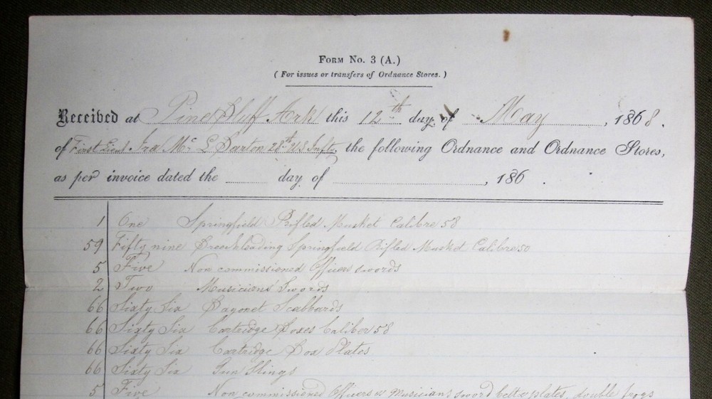 Ordnance & Ordnance Stores Returns - 28th U.S. Inf. 1868