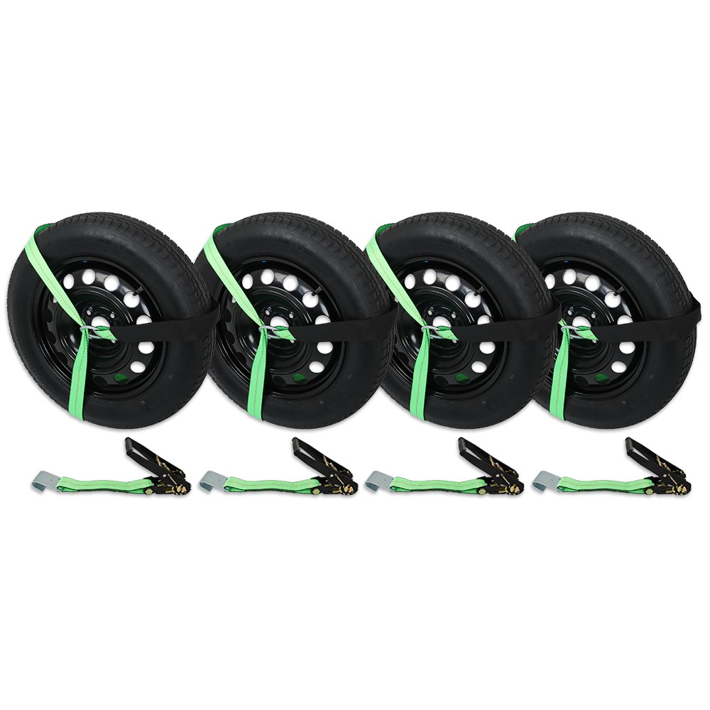 3,300 Pound Safe Working Load Green Polyester Car Tie Down with Flat Hooks New