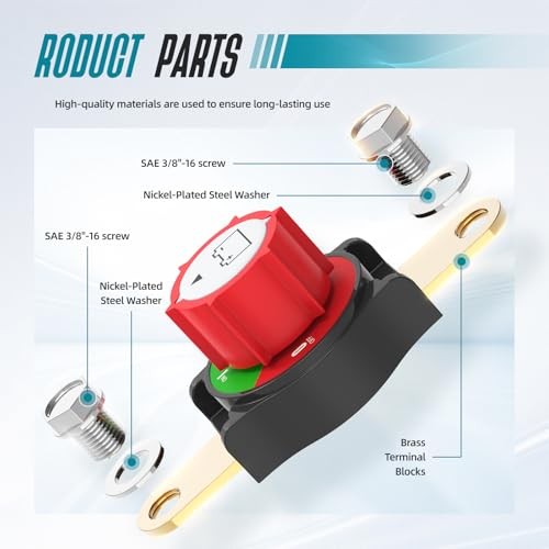Battery Disconnect Switch, Battery Disconnect Switch On/Off 275A 12V Side Post