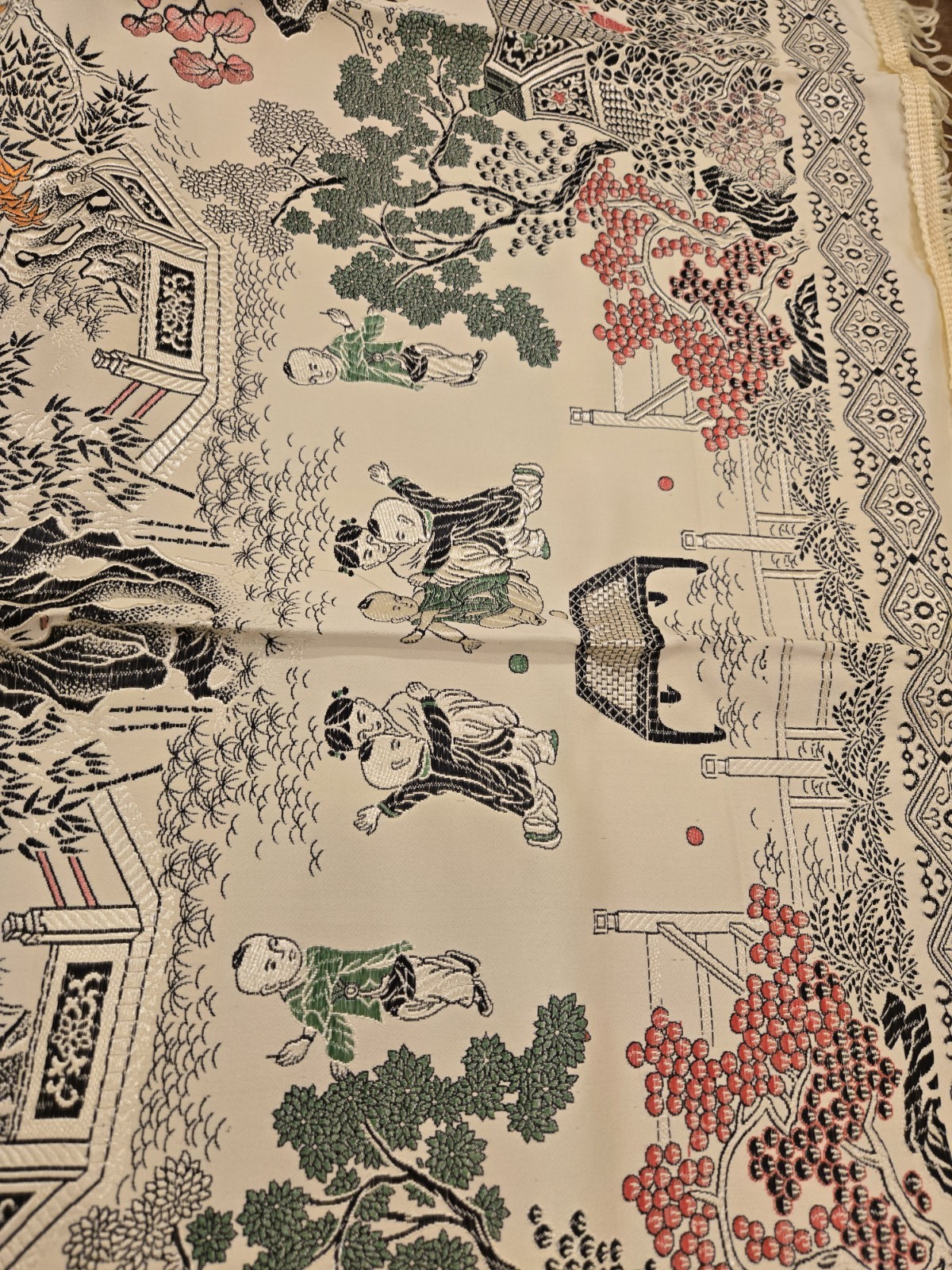 VTG NOS Brocaded Chinese Silk Tapestry Tablecloth 38" x 38" Late 70's-Early 80's