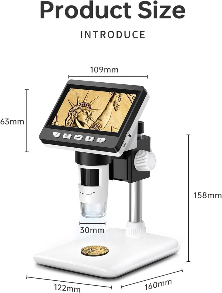 Coin Microscope, 4.3 Inch Digital Microscope 1000X Coin Microscope for Error Coi