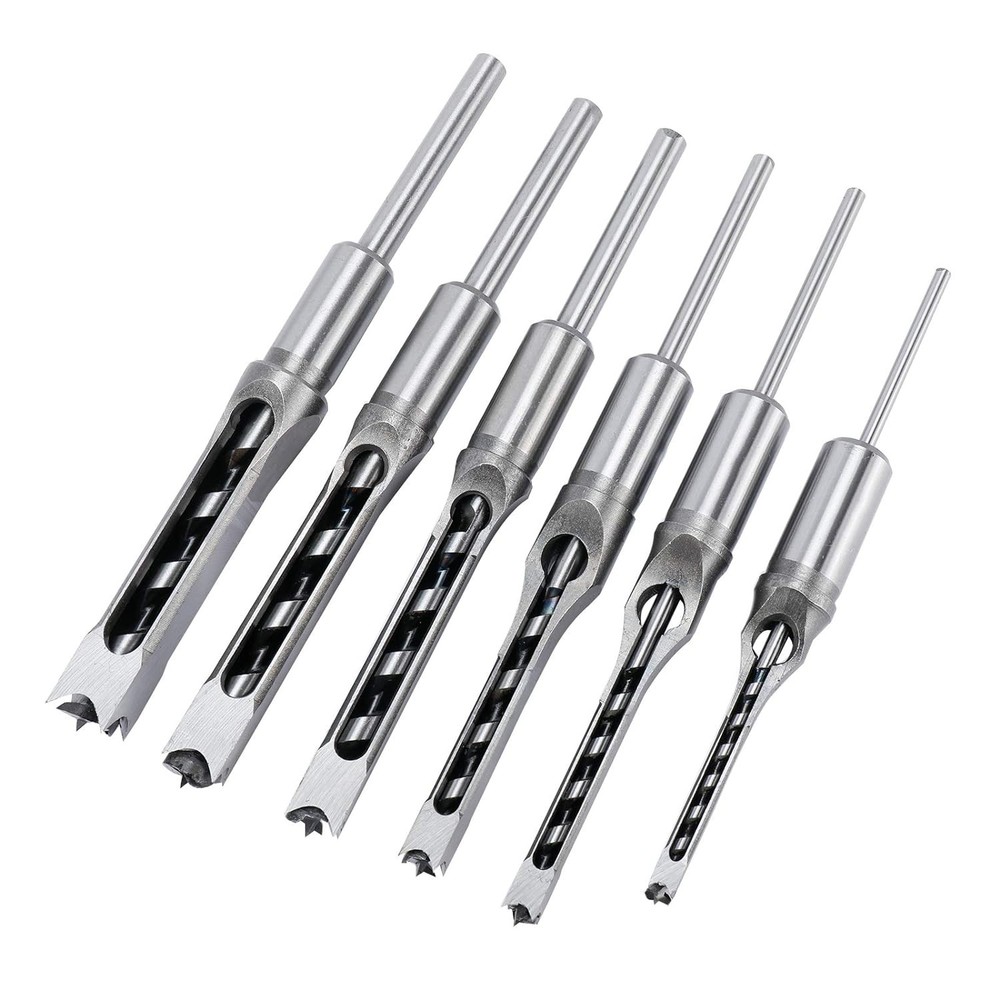 Square Hole Mortise Chisel Drill Bit Set 6PCS for Woodworking Mortising Machine