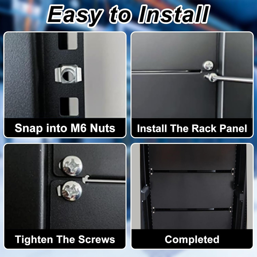 1U Rack Mount Blank Panel with Brush for Cable Management (2 Pack)