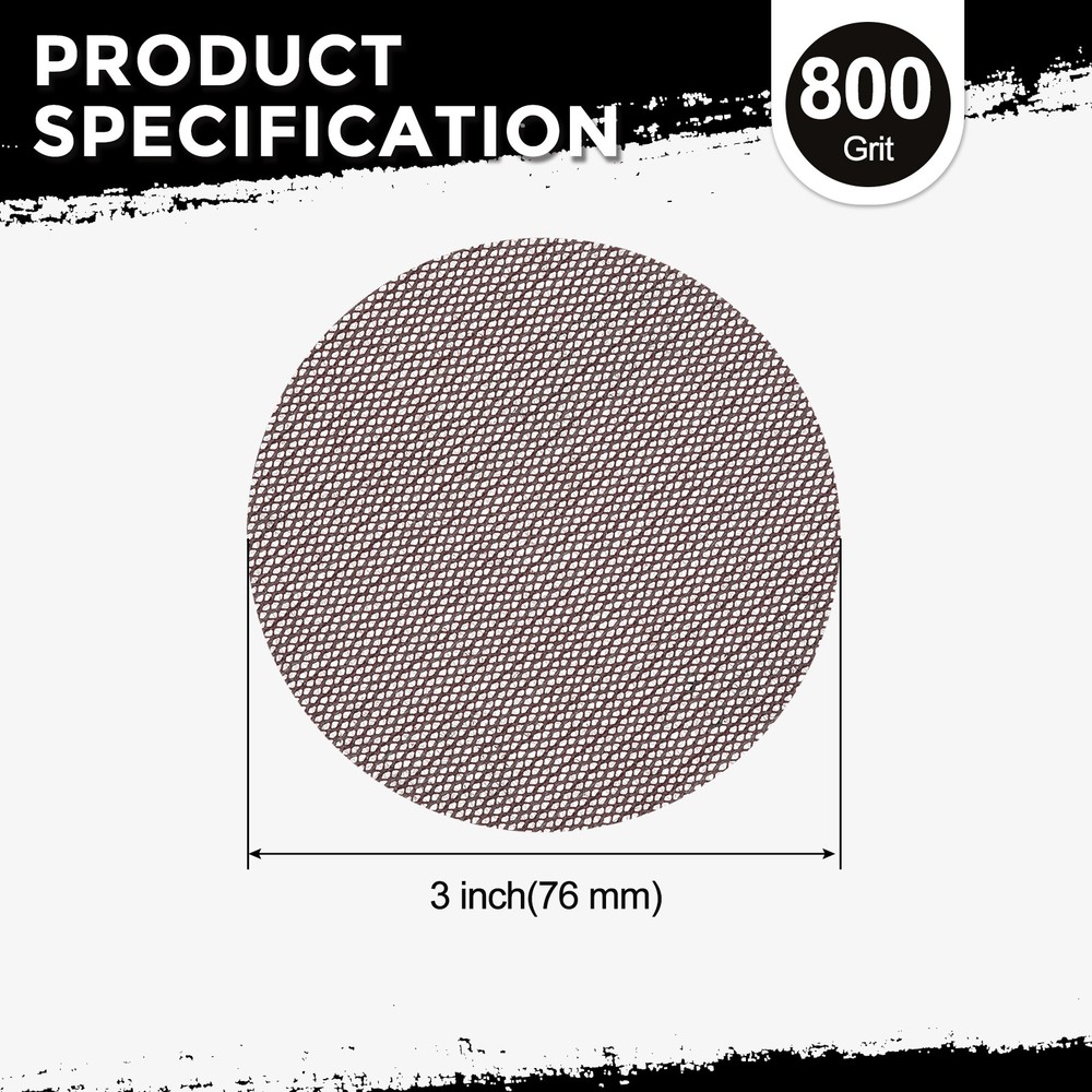 50 Pcs 3 Inch 800 Grit Hook and Loop Grid Sanding Discs