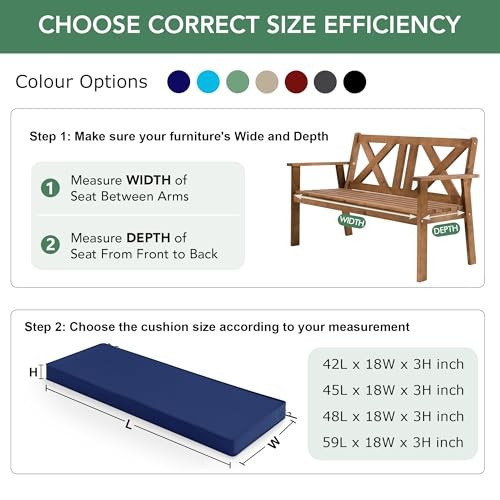 Outdoor Bench Cushion: Waterproof and Fade Resistant Patio 42x18x3 Inch Navy