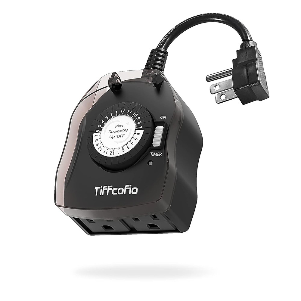 1 Pack Outdoor Timer Outlet, 24 Hour Mechanical Timer for Pool Pump, 15A