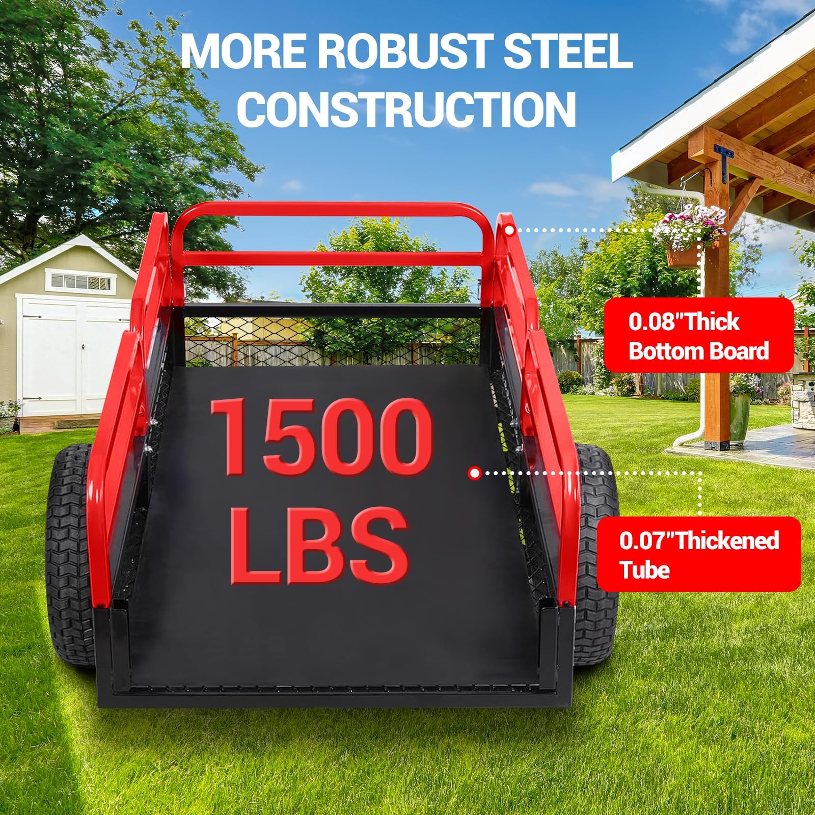 1500 lbs Dump Cart 15 Cubic Feet Garden Utility Trailer with Removable Sides