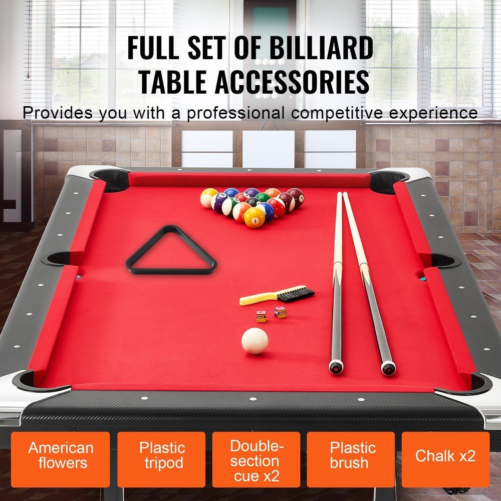 6.3ft Compact Billiard Table Low Profile Design Red Cloth Top