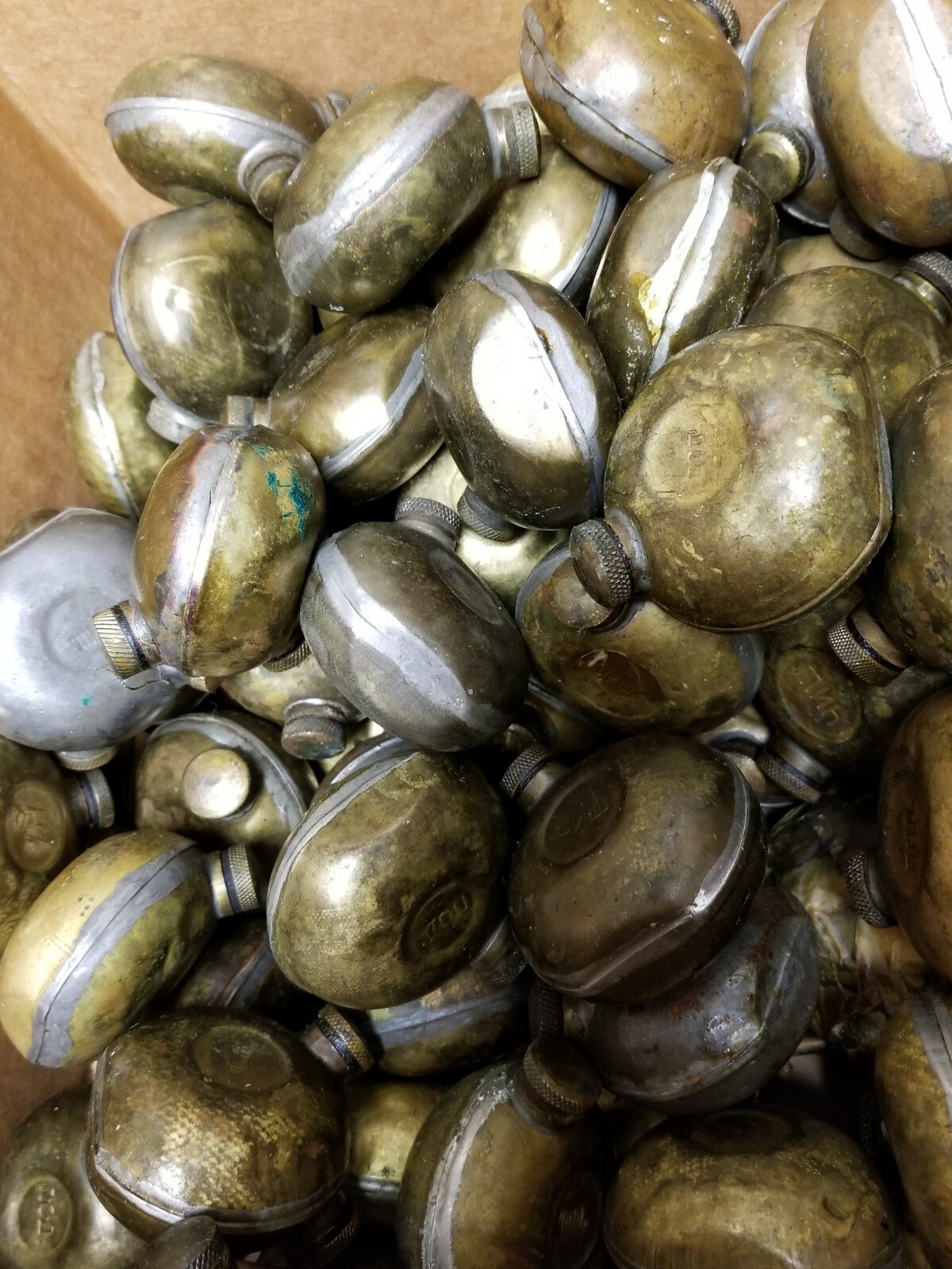 RUSSIAN WWII TURTLE STYLE BRASS OILIER. SET OF 2 PIECES.