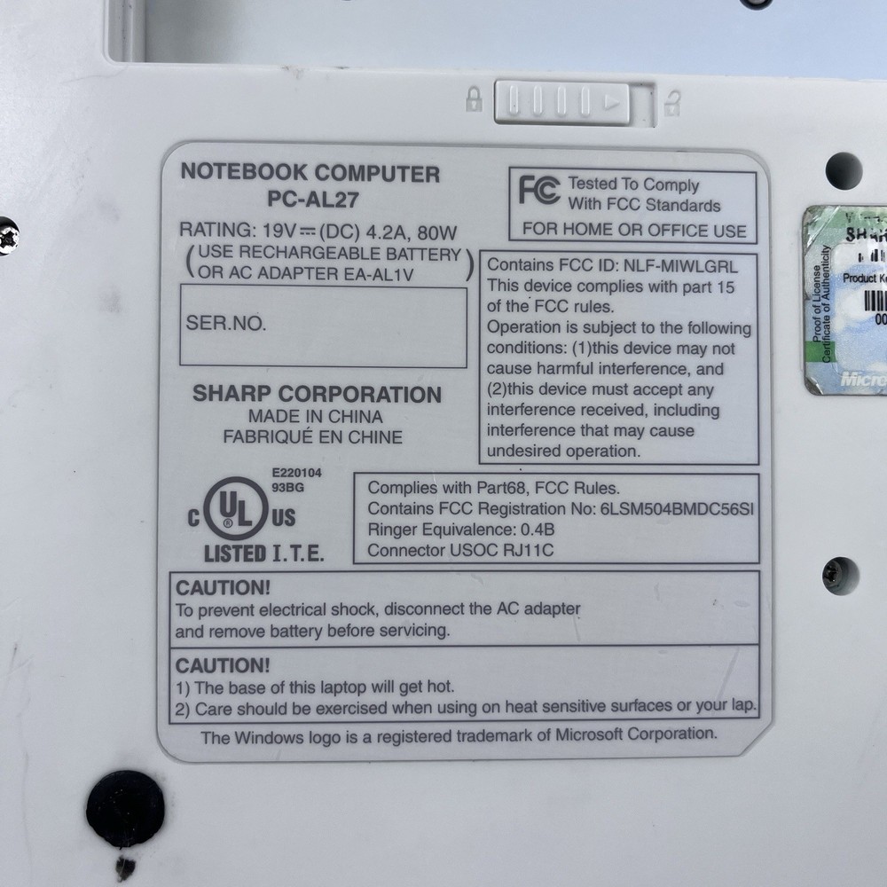 Vintage Sharp PC-AL27 Notebook Laptop Computer Retro Untested No Battery (Parts)