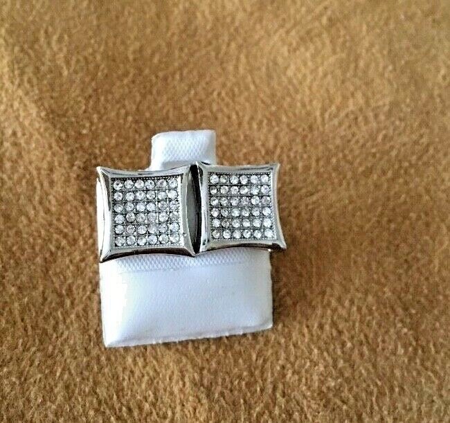 Sterling Silver .925 Square CZ Pave Earrings