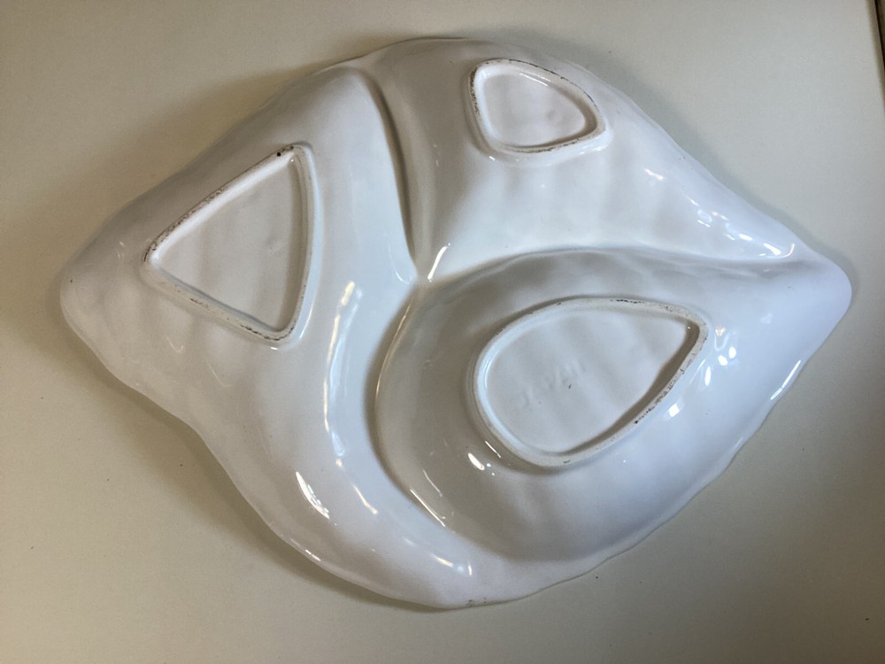 Japan White Seashell Ceramic Serving Platter 14.5" Dips Appetizers Chips Fruit