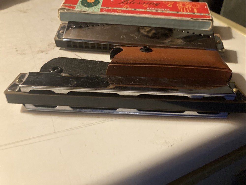 Vintage Blessing Harmonica With Original Box China & Basic Harmonica W/case