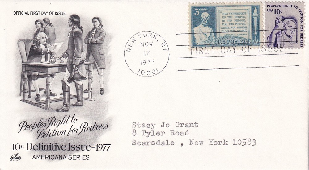 STAMP US SCOTT 978, 1592 "Peoples' Right to Petition" 3 CENT 1977 PAIR FDC