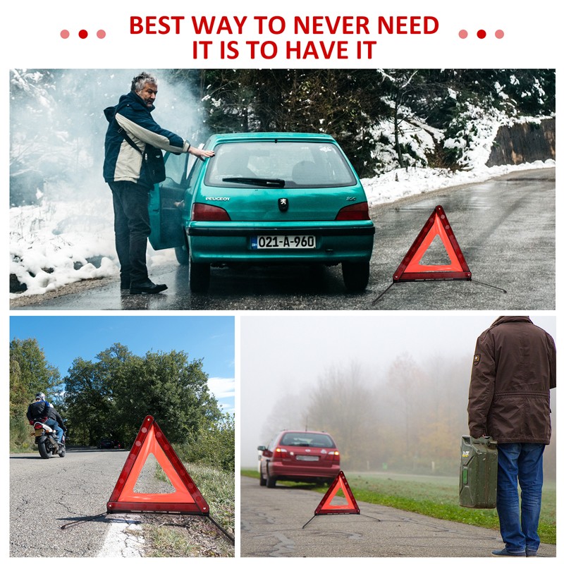 3X Foldable Emergency Warning Triangles Reflective Roadside Hazard Safety Sign