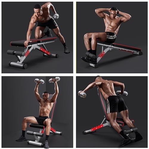 Weight Bench, Adjustable Workout Bench Press Set for Home Gym Strength RedBlack