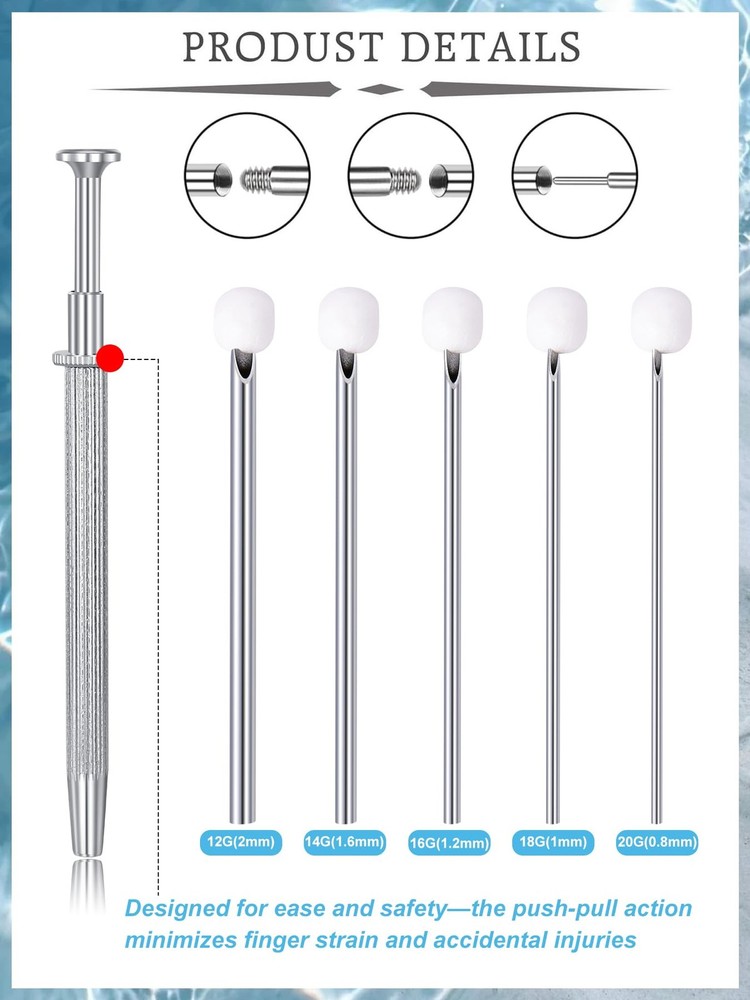 QWALIT Piercing Taper Threadless Small, A2- threader tool + piercing needles