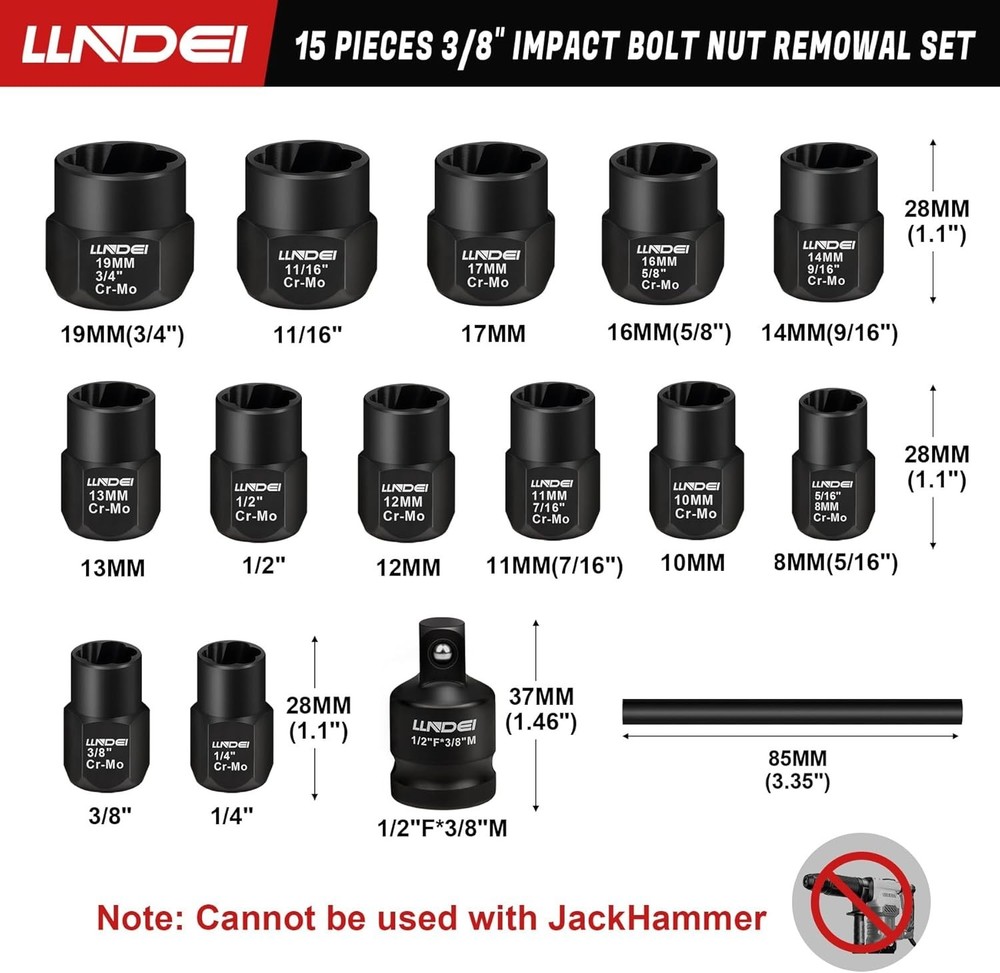 Bolt Extractor Set 16-Piece Stripped Bolt Extractor Socket Set with Storage Case