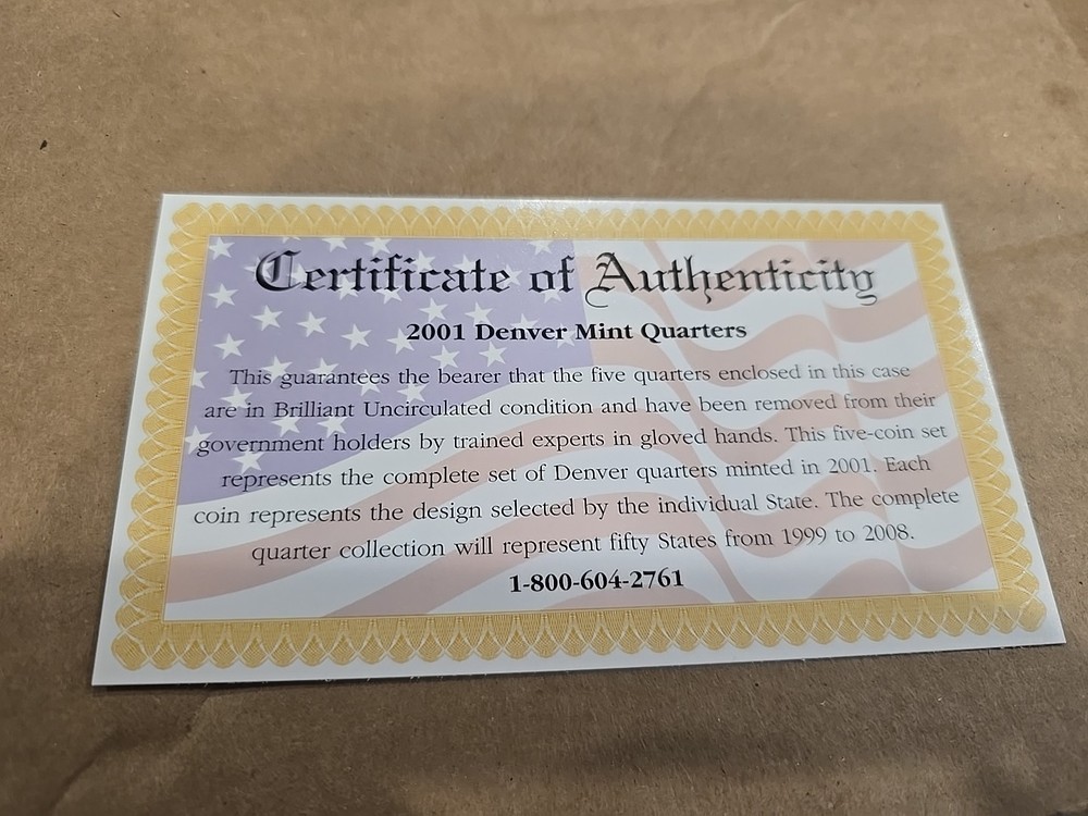 2001 DENVER MINT EDITION STATE QUARTER COLLECTION SET WITH COA