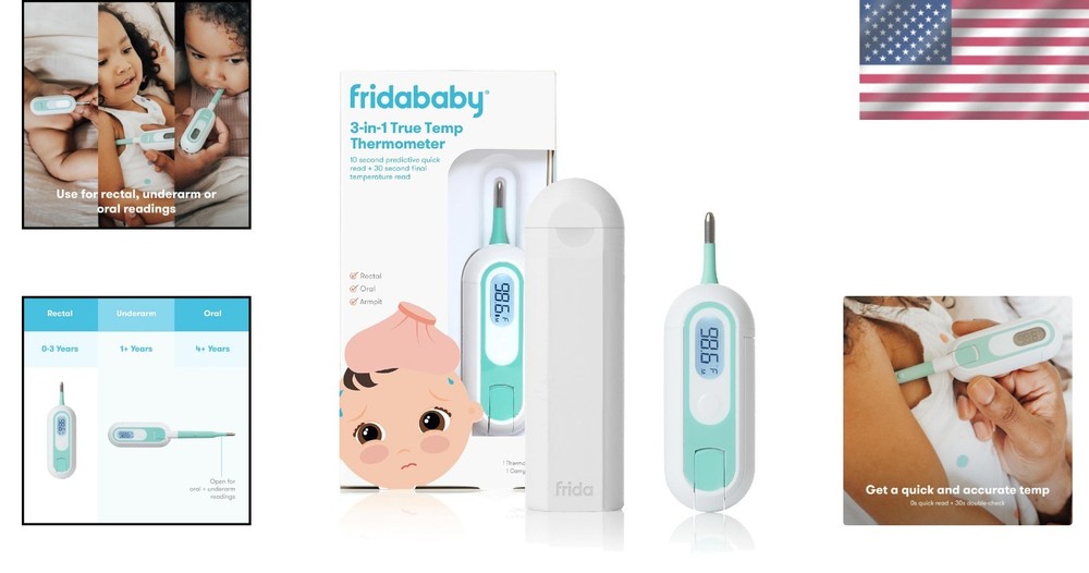 Frida Baby Multi-Use Thermometer: Rectal, Oral & Armpit, LED Backlit Display