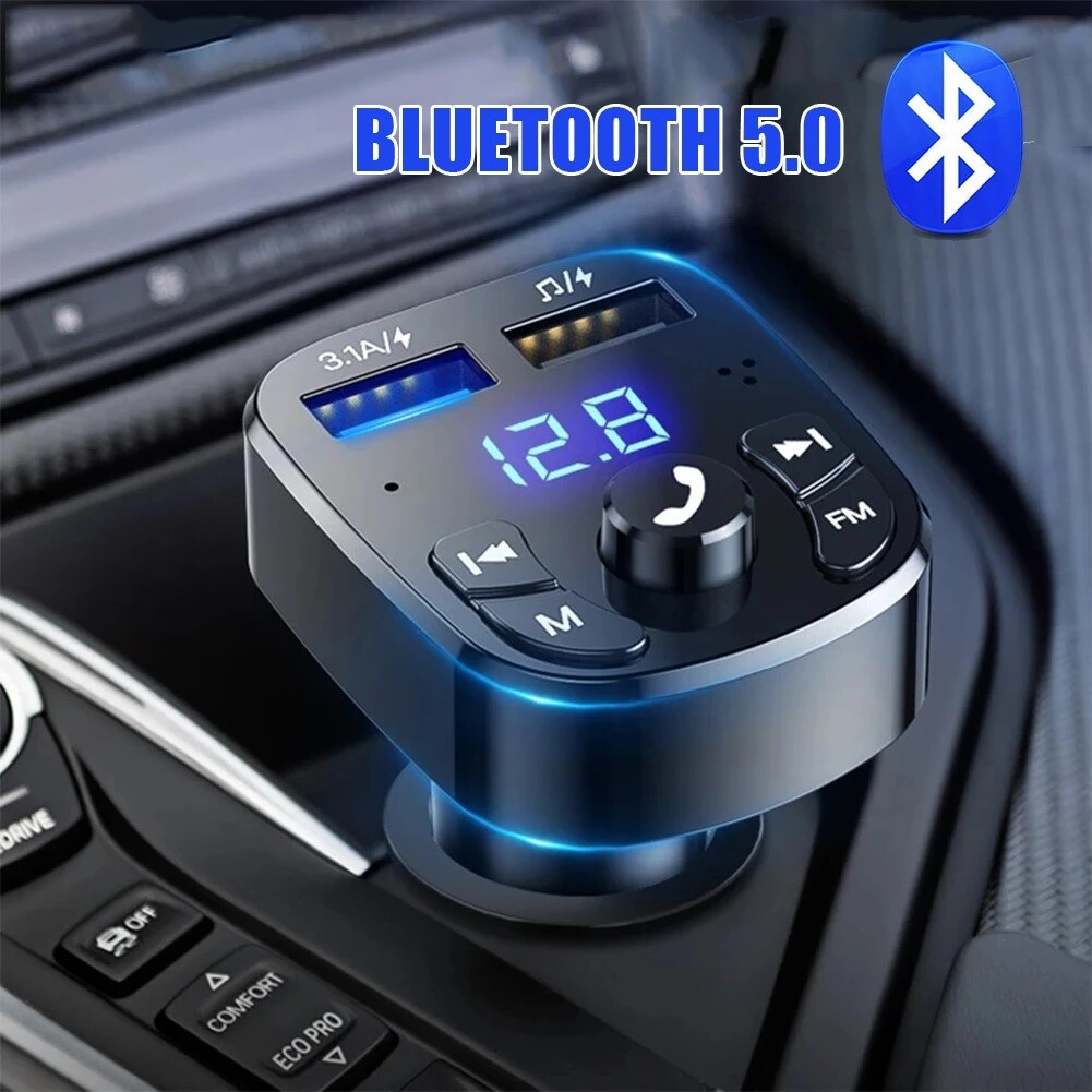 Bluetooth 5.0 Car Wireless FM Transmitter Adapter 2USB PD Charger AUX Hands-Free