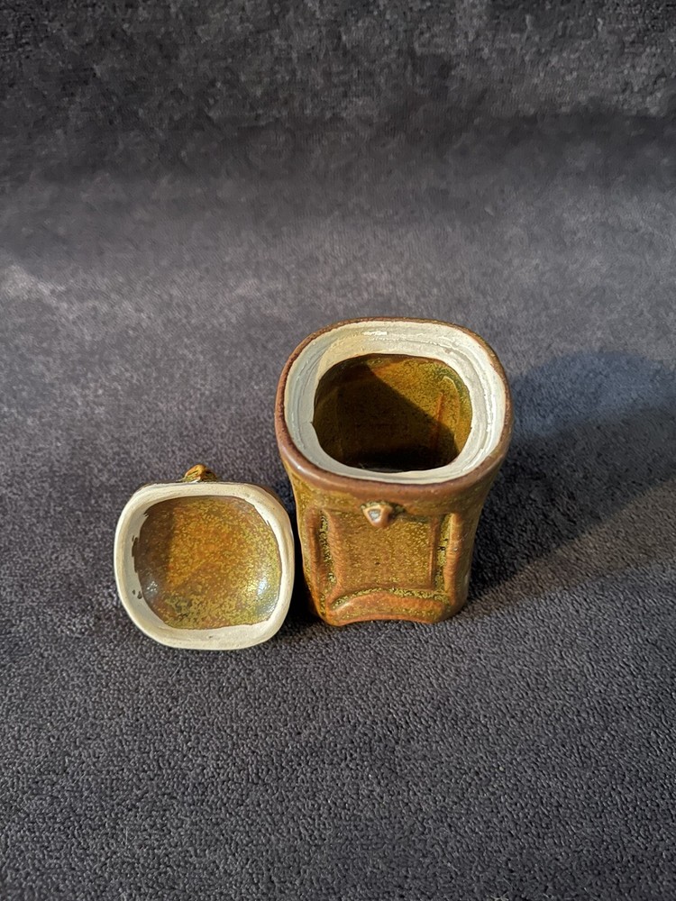 Japanese Style Studio Pottery Organic Ash Glazed Small Footed Container SIGNED