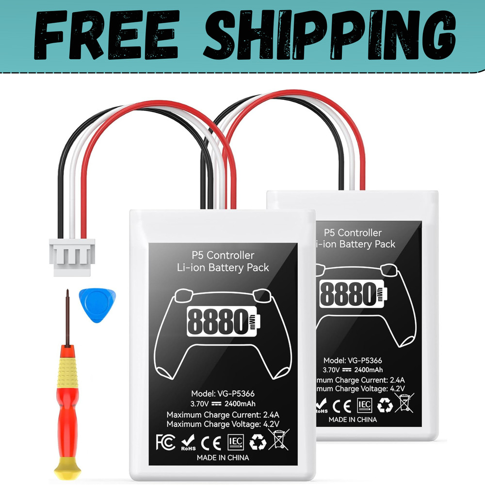 2 Pack PS5 Controller Battery Replacement 8880mWh High Capacity Rechargeable