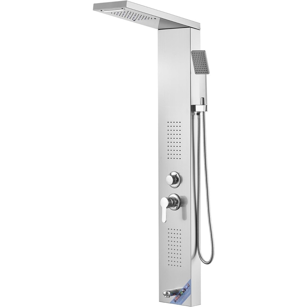 5-Mode Shower Panel System with LED, Rainfall & Waterfall, 2 Body Jets, Handheld