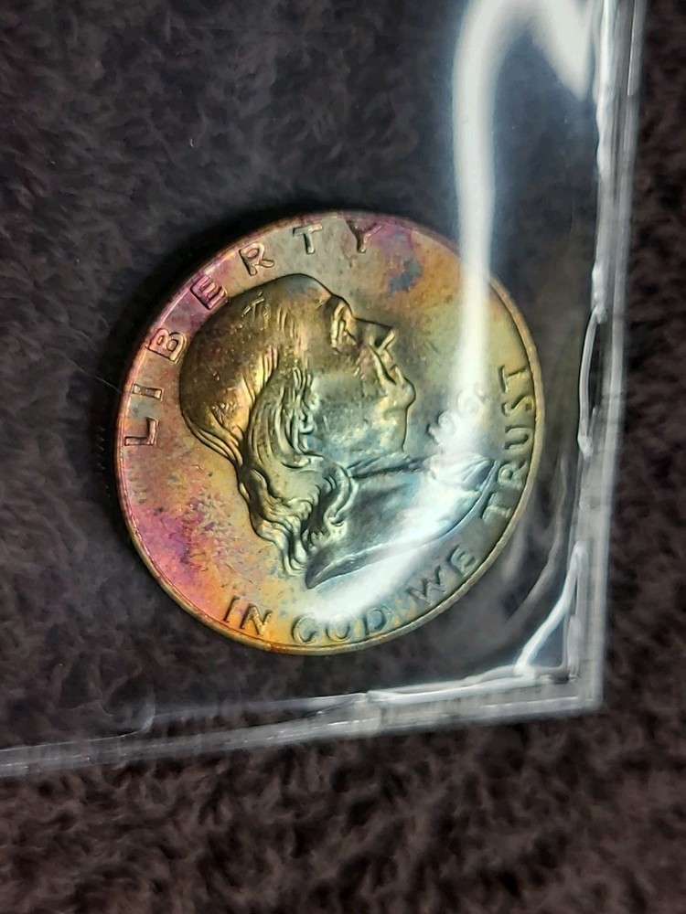 1961-D Rainbow Toned Franklin Half Dollar