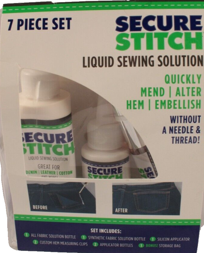 Secure Stitch Liquid Sewing Glue Emergency Solution 7pc Set NEW