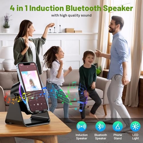 Wireless Induction Speaker, Phone Stand with Bluetooth Speaker Amplifier, Black