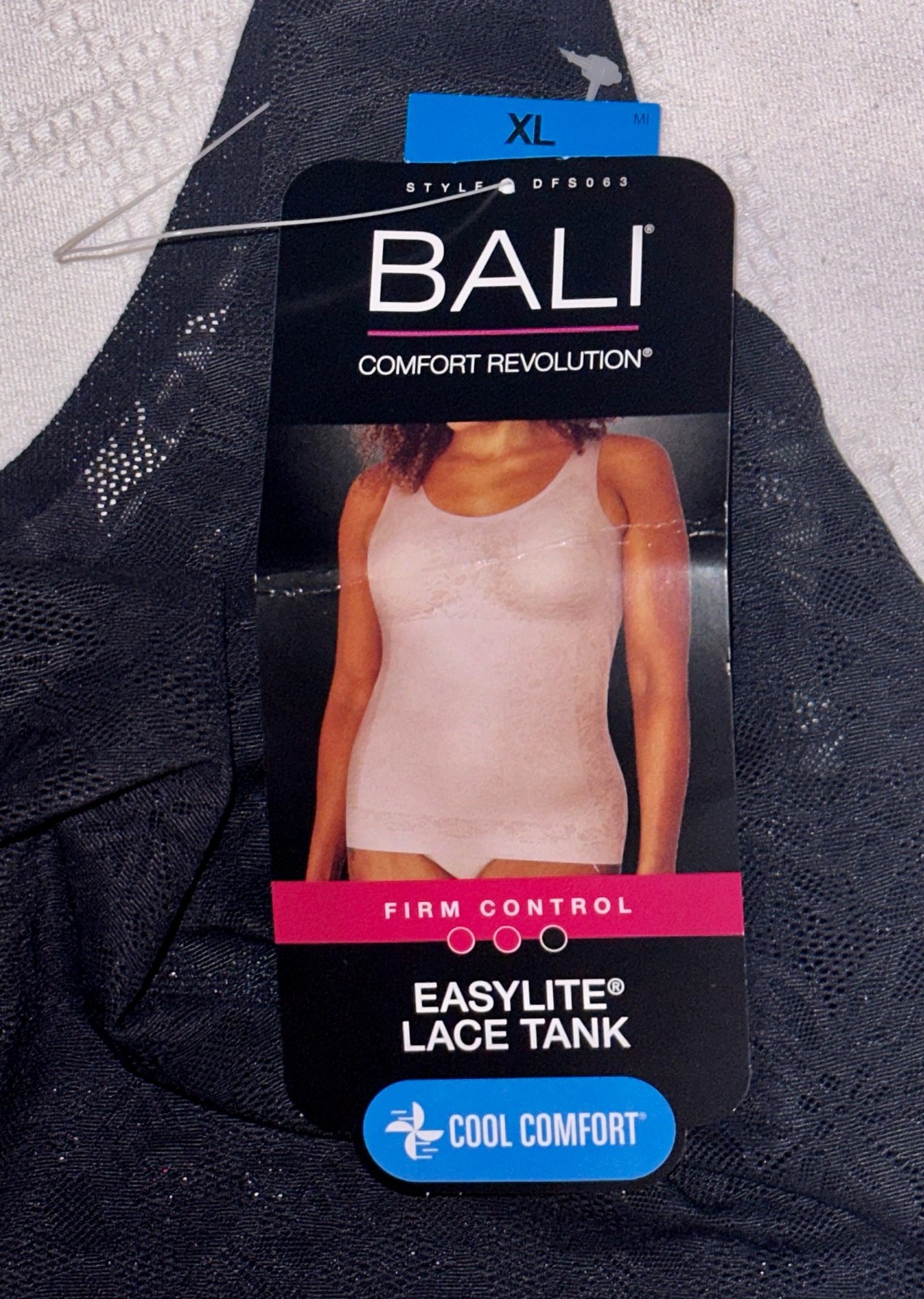 BALI Cool Comfort Revolution Lace Easylite Black Shaping Tank Top Wmn M L XL 2XL