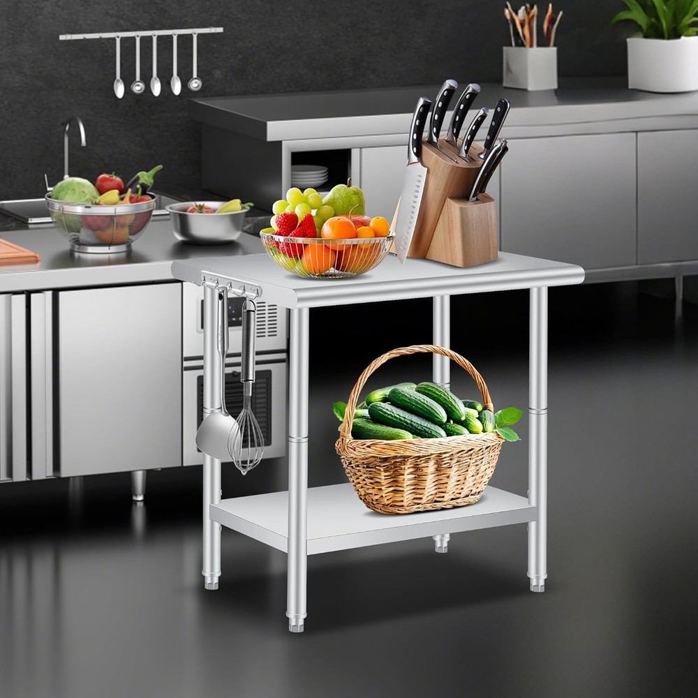 48" Stainless Steel Table – Prep Island, Workshop, Garage, Foldable & Easy Clean