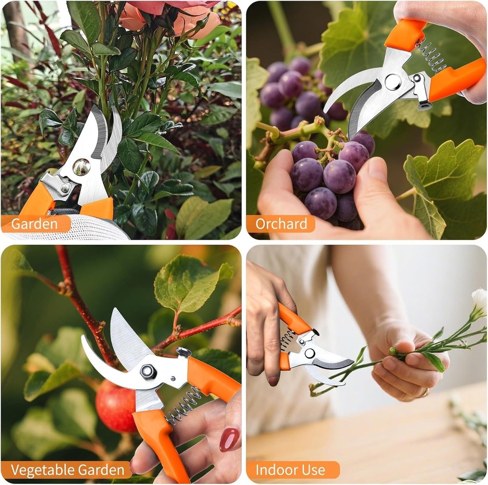 Orange Garden Shears Sharp Stainless Steel 6.9" Pruning Scissors