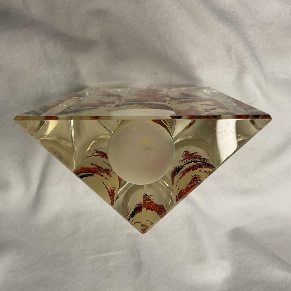 Vintage Triangle Perfume / Snuff Bottle, Reverse Hand Painted- 7.75 "