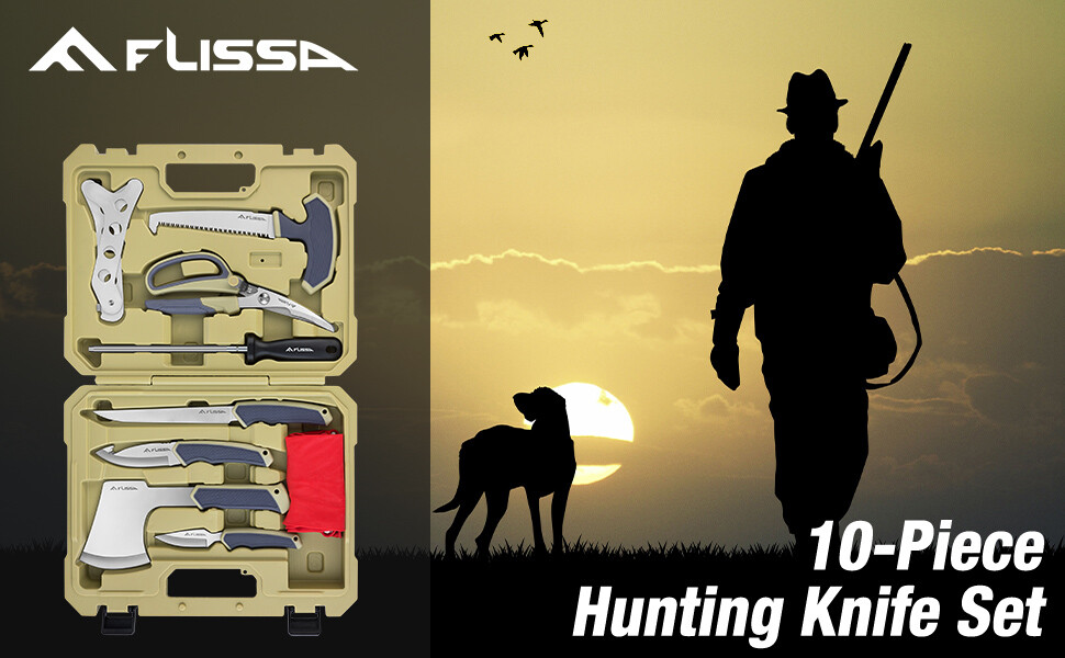 Flissa Hunting Field Dressing Kit 10Pcs Hunting Knife Butcher Game Processing
