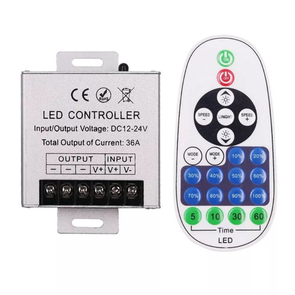 DC LED 12V 24V Light Dimmer Wireless IR 23Keys Remote Controller 36A 360W
